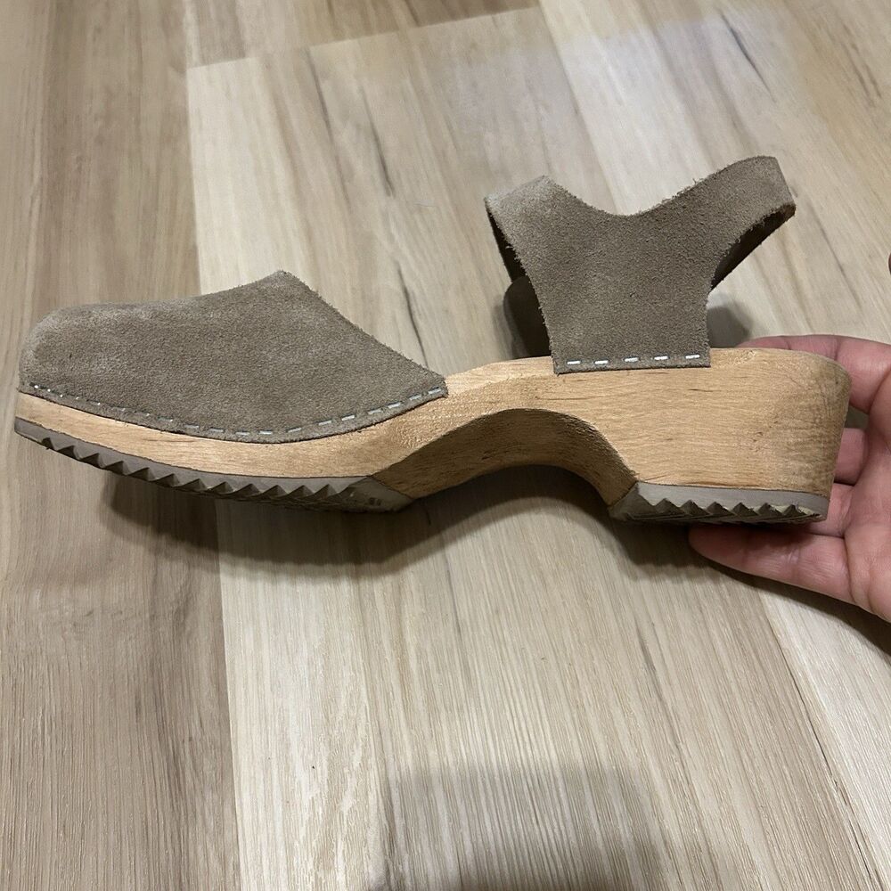 MIA Swedish Wooden Suede Clog Sandals Womens EU 40 US 9 Taupe Brown - Picture 6 of 10